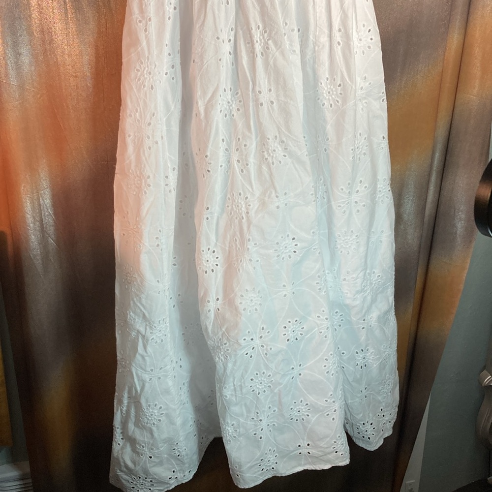 Size 20 Eloquii Elements white eyelet dress. Front bottom sewn up. 50” long - Picture 2 of 7